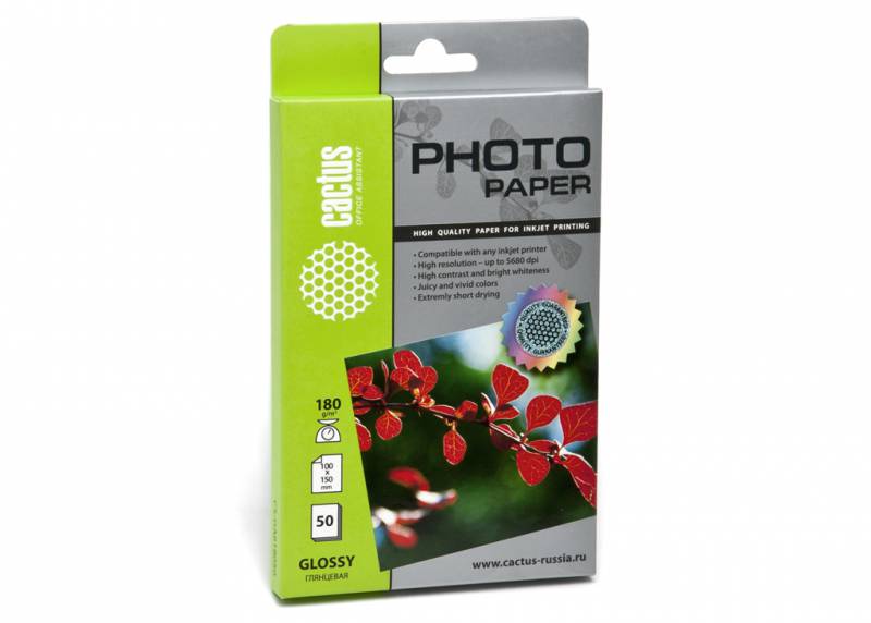Фотобумага Cactus CS-GA618050 A6/180г/м2/50л./белый глянцевое для струйной печати