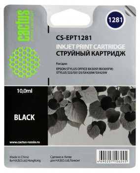Картридж струйный Cactus CS-EPT1281 черный для Epson Stylus S22/S125/SX420/SX425/Office BX305 (10мл)