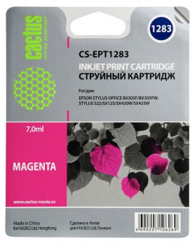 Картридж струйный Cactus CS-EPT1283 пурпурный для Epson Stylus S22/S125/SX420/SX425/Office BX305 (7мл)