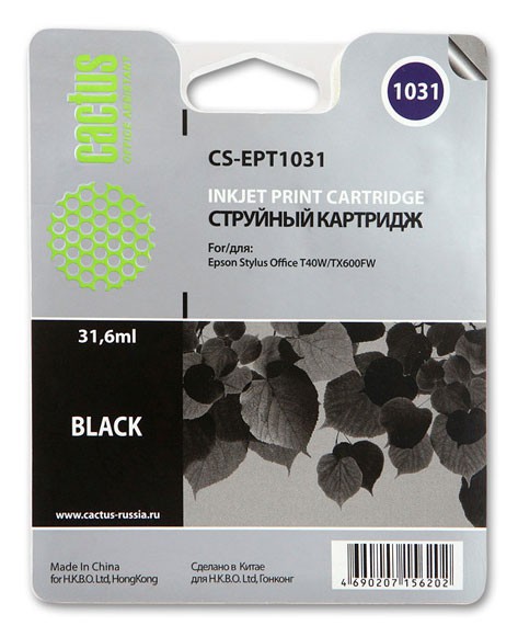 Картридж струйный Cactus CS-EPT1031 черный для Epson Stylus Office T40/T40w/TX510/TX510fn/TX600/TX600fw/TX550/X550w (31.6мл)