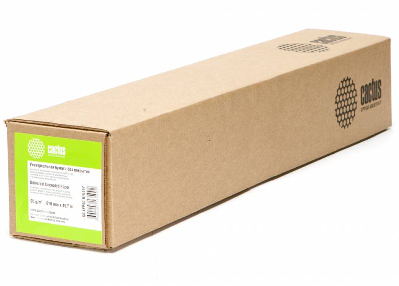 Бумага Cactus CS-LFP90-610457 24"(A1) 610мм-45.7м/90г/м2/белый для струйной печати втулка:50.8мм (2")
