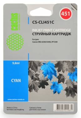 Картридж струйный Cactus CS-CLI451C голубой для Canon MG6340/5440/IP7240 (9.8мл)