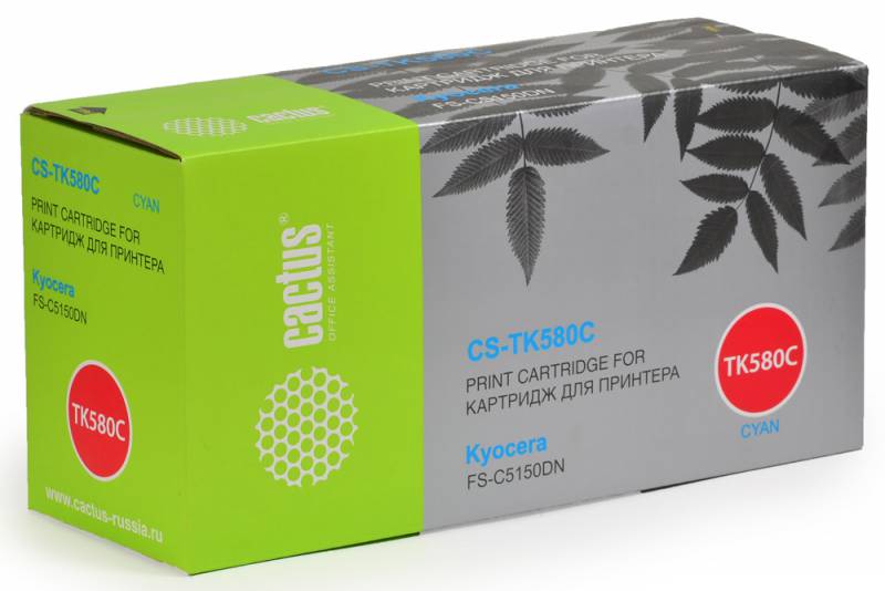 Тонер Картридж Cactus CS-TK580C голубой для Kyocera FS-C5150DN/P6021 Ecosys (2800стр.)