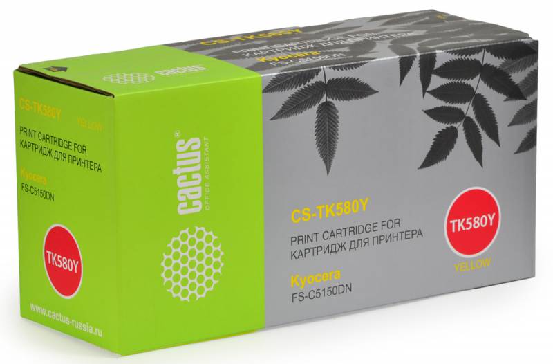 Тонер Картридж Cactus CS-TK580Y желтый для Kyocera FS-C5150DN/P6021 Ecosys (2800стр.)